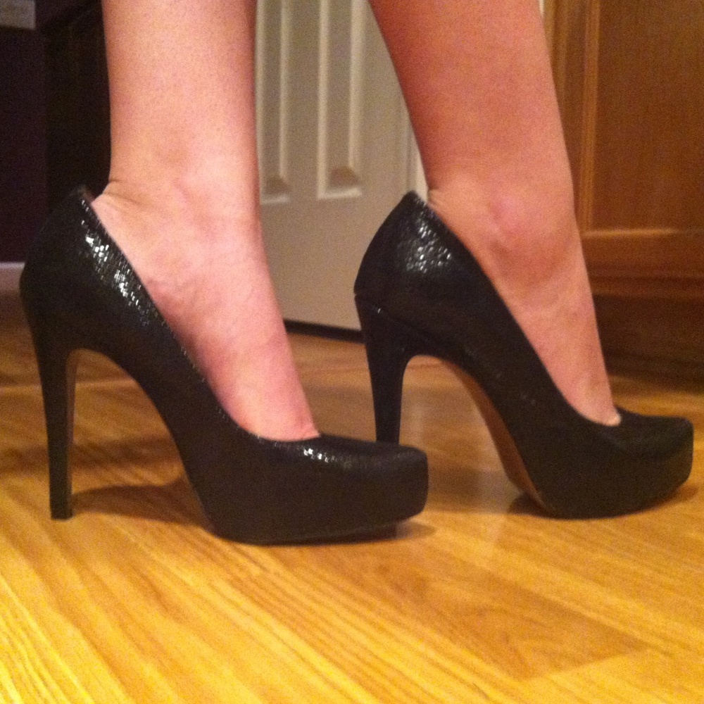 BCBG Shimmering Black Platform Heels